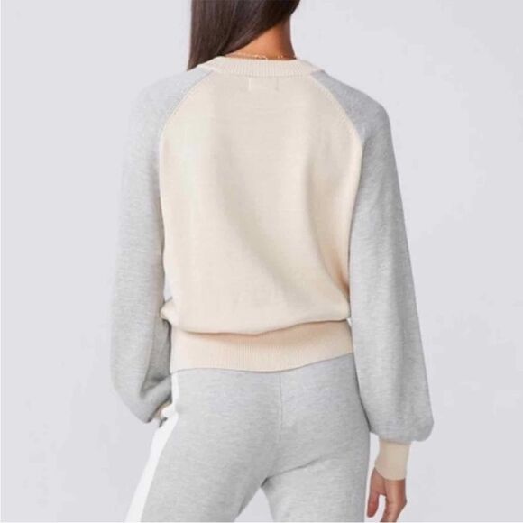 Monrow Neutral Colorblock Crew Neck Sweater - Picture 2 of 9